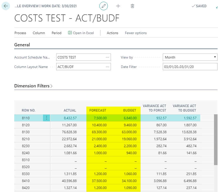 Account Schedule example Account Schedule example